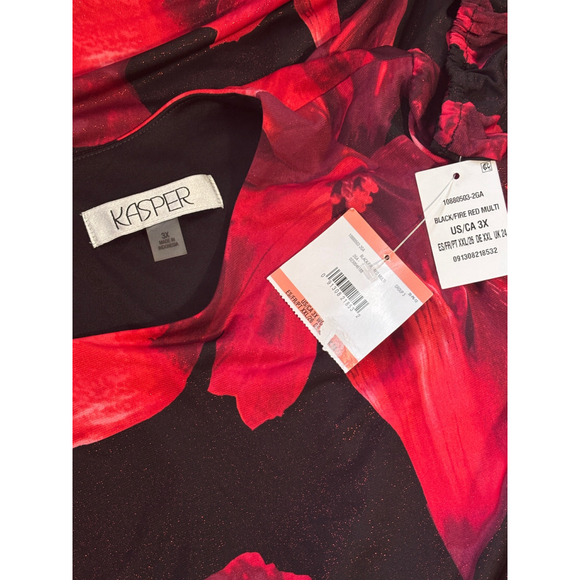 Kasper Plus Size 3X Red & Black Sparkly Floral Midi Dress NWT - Picture 5 of 5